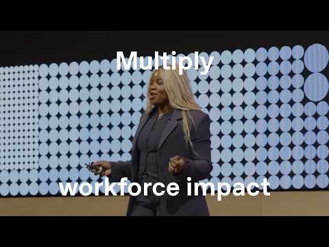 Stephanie presenting Multiplying workforce impact at the OpenAI Financial Services Summit EMEA.